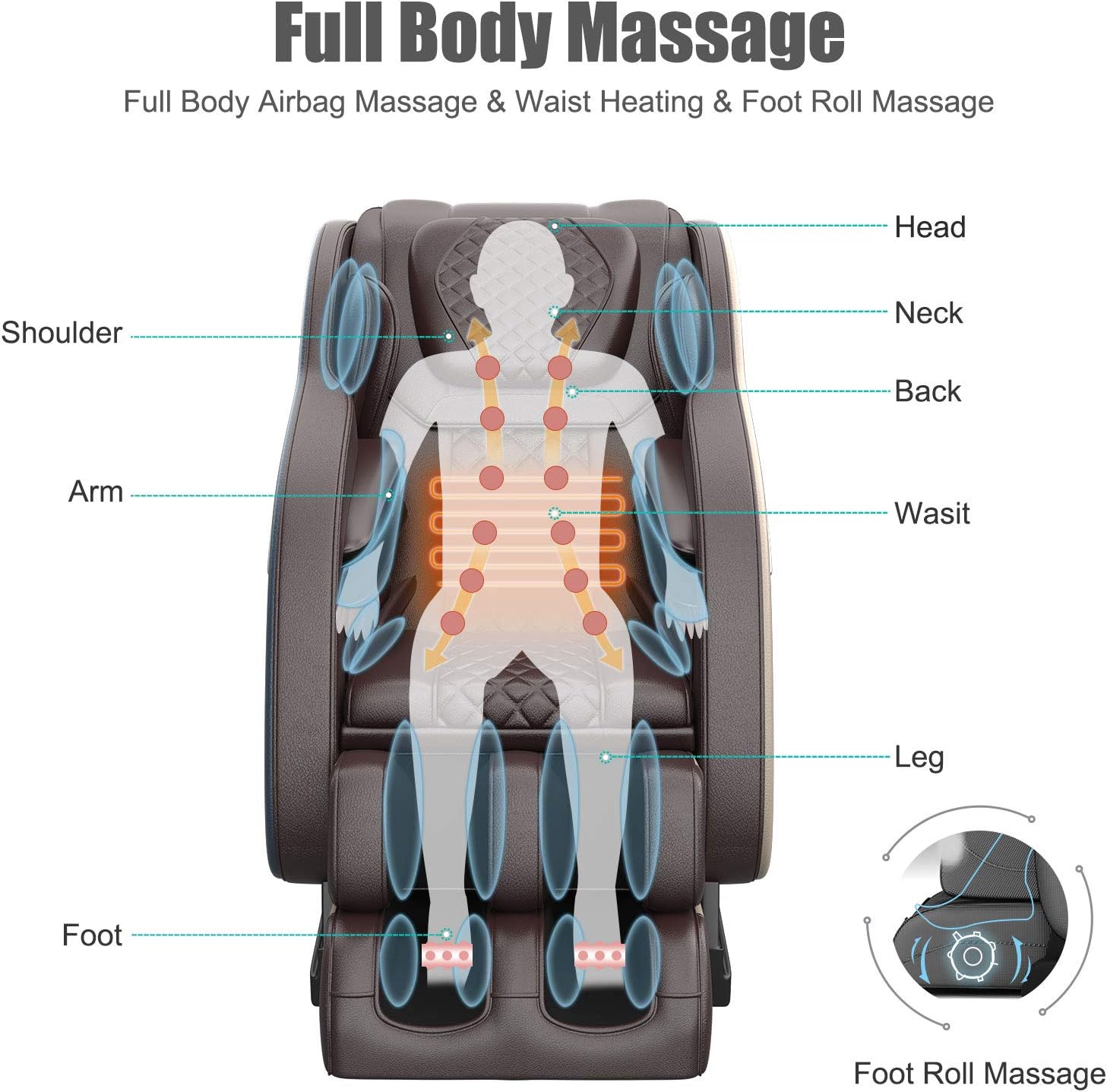 Real Relax Massage Chair, Full Body Zero Gravity Shiatsu Massage Recliner with S-Track, Auto Body Detection, Rocking Chair Mode, Bluetooth Speaker, Heat, SS02(Khaki and Brown): Furniture & Decor