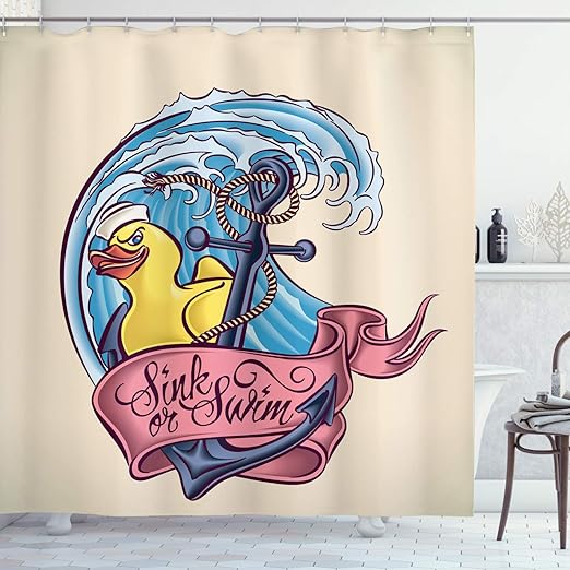 Amazon Com Ambesonne Anchor Shower Curtain Bath Duck Hat And