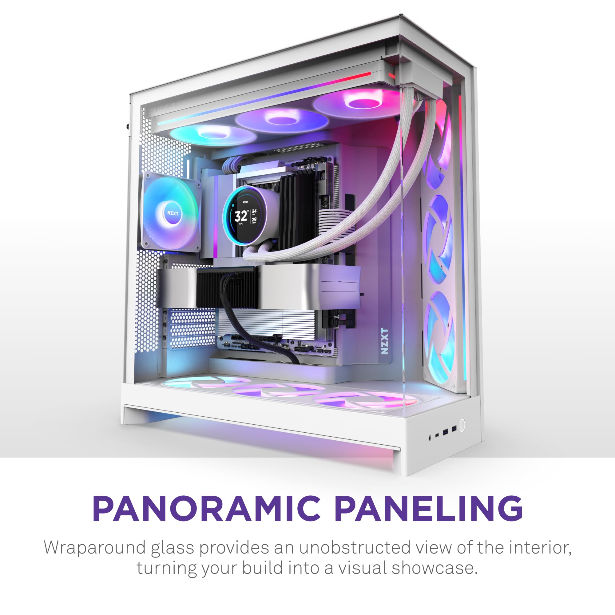 Nzxt H9 Flow Rgb (2025) – Large Dual-Chamber Atx Mid-Tower Airflow Pc Case – Includes 1 X 420Mm Rgb Fan Unit &Amp; 1 X 120Mm Fan – 420Mm Radiator Support – Tempered Glass – Back-Connect Ready – White - View 7
