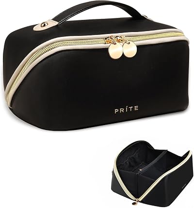 Prite Large Capacity Makeup Bag Portable Travel Cosmetic Case Waterproof PU