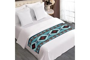 ZFRXIGN Southwestern Queen Bed Scarf Native American Bed Runner Indian Tribal Navajo Bedding Set Bedspread Blanket Rug for Bedroom Room Hotel Table Cloth Turquoise Blue