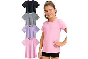 LIBERTY PRO 4 Pack: Youth Girls Athletic Shirts, Short Sleeve Dry Fit Apparel Tech Tshirts, Sports Activewear for Kids Teens