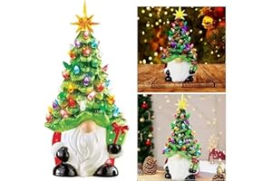 XUSIJAKQ1 Lighted Christmas Gnome Tree, Resin Gnome Ornament with Multicolored Lights, Mini Gnome Christmas Tree Decor Facele