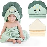 Unicorn Castle Hooded Baby Towels 2Pack 100% Muslin Baby Bath Towels for Newborn Animal Design Ultra-Soft Baby Girl Boy Bath Essentials 30 X 30 Inch,Green Dinosaur - Beige