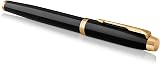Parker IM Fountain Pen Black Lacquer Gold Trim Medium Nib Blue Ink Refill view 5