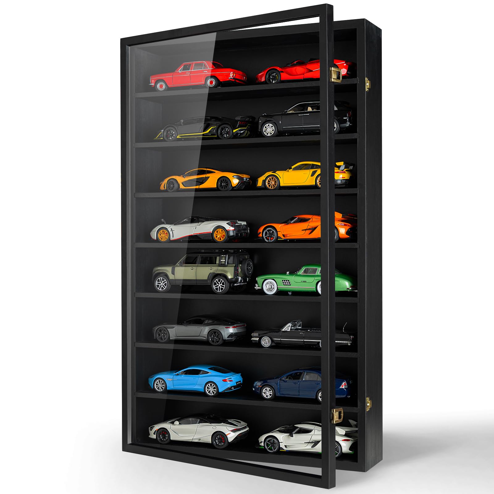 Photo 1 of 1/24 Scale Diecast Display Case Wall Mount Clear Model Car Display Case Model Cars Storage Cabinet Rack with Acrylic Door Holds 16 Cars