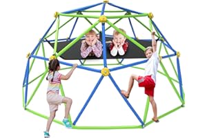GVDV 10FT Climbing Dome with Hammock, Outdoor Jungle Gym for Kids, Geometric Dome Climber Supporting 880 Lbs Anti-Rust Metal Outdoor Play Structure ASTM Approved Blue & Green