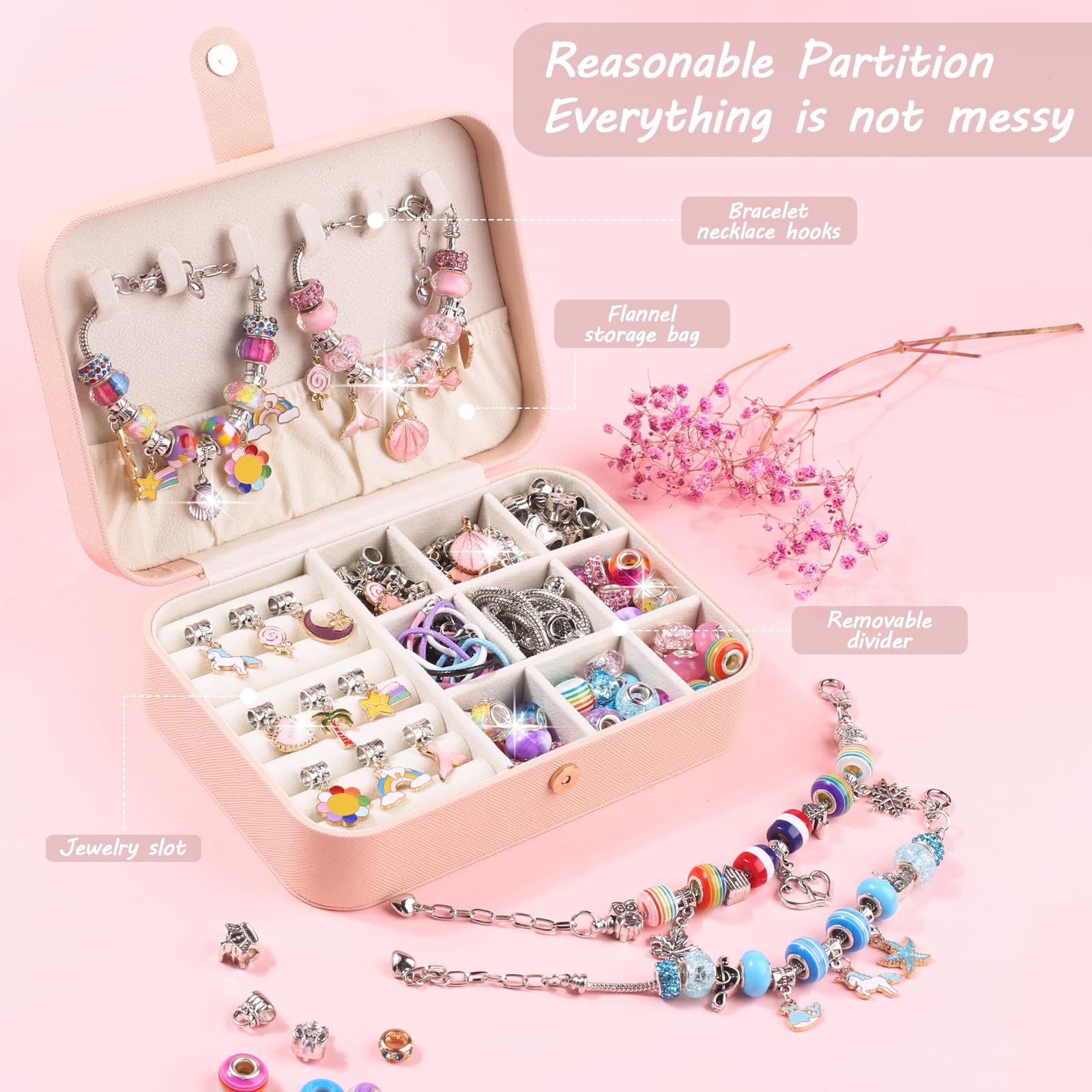 UFU Charm Bracelet Making Kit -120Pcs DIY Jewelry Making Kit, Mermaid Gifts for Girls Toys Crafts for Teen Girls Ages 5 6 7 8-12, with Portable Bracelet Organizer Box