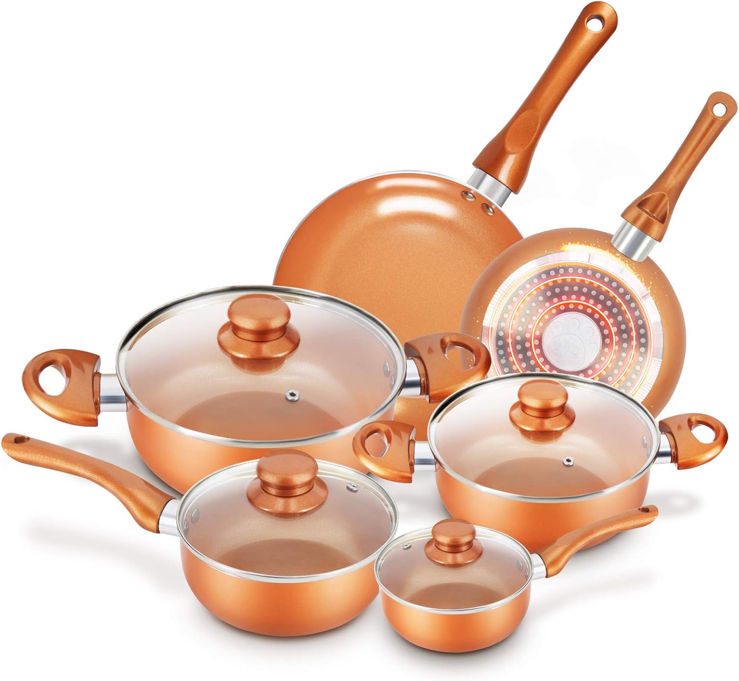 Cookware-Set Nonstick Pots and Pans-Set Copper Pan - KUTIME 10pcs Cookware Set Non-stick Frying Pan Ceramic Coating Stockpot, Cooking Pot, Copper Aluminum Pan with Lid, Gas Induction Compatible: Kitchen & Dining