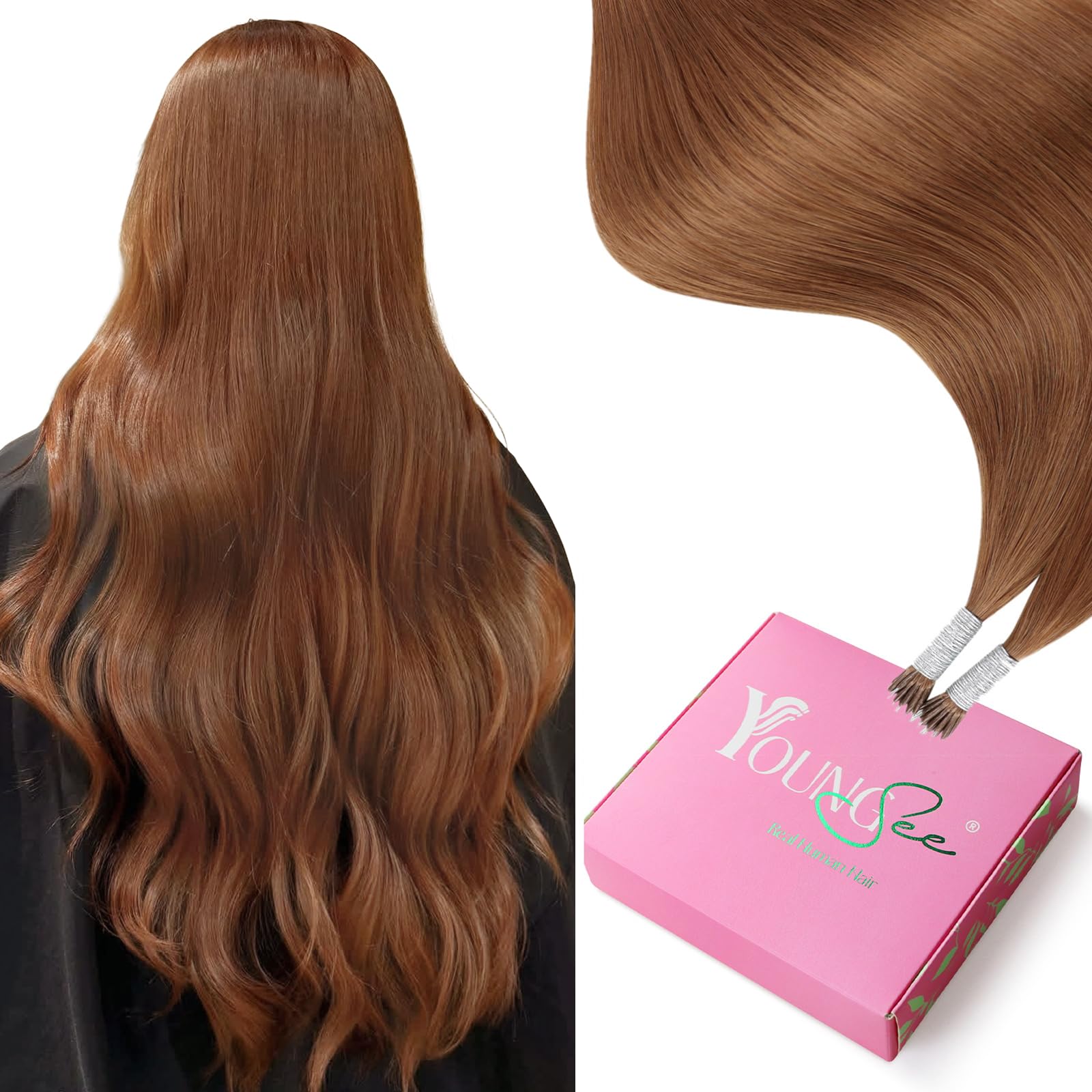 YoungSee Nano Beads Hair Extensions Copper 18 inch Cold Fusion Nano Ring Human Hair Extensions Ginger 25g Pre Bonded Nano Hair Extensions Ginger for Role Playing 25s Last Longer — image 1