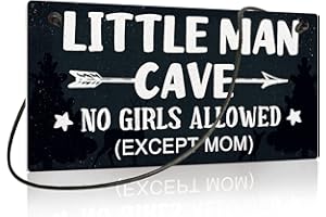 Putuo Decor Little Man Cave Sign, Boys Room Wall Decor for Kids, Toddler Boys, Baby, 10x5 Inches PVC Hanging Plaque Gift (No Girls Allowed Except Mom - 2)