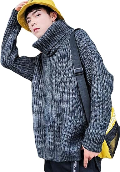 Amazon Beibang バイバン メンズ ニットセーター ゆったり タートルネック プルオーバー セーター 無地 秋 冬 トップス韓国ファッション オーバーサイズ メンズセーター セーター 通販