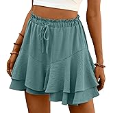Lepunuo Flowy Shorts for Women Boho Ruffle Tiered Butterfly Skorts High Waist Mini Skirts Casual Shorts