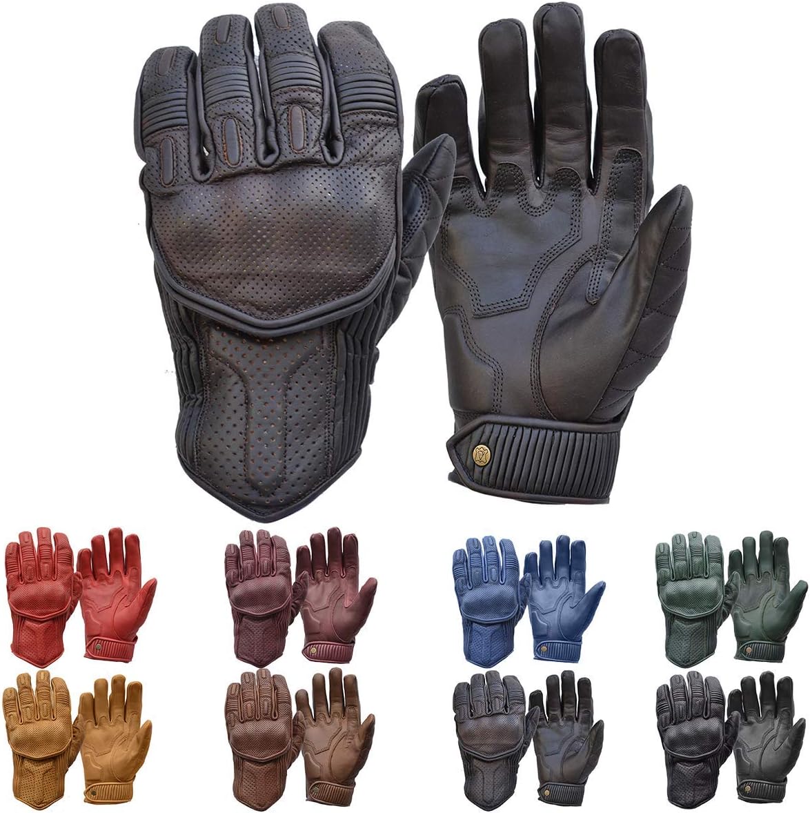 GOLDTOP Mens Silk & Unlined Predator CE Approved Leather Motorcycle Gloves | Knox CE Armoured Floating Knuckle Protection Perforated Unlined Summer Gloves