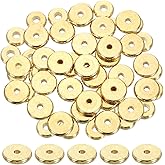 uxcell 50 Pcs Brass Spacer Beads, 10mm Flat Round Beads Metal Heishi Bead Long-Lasting Brass Rondelle Disc Spacers for Bracelet Necklace Jewelry Making, Gold