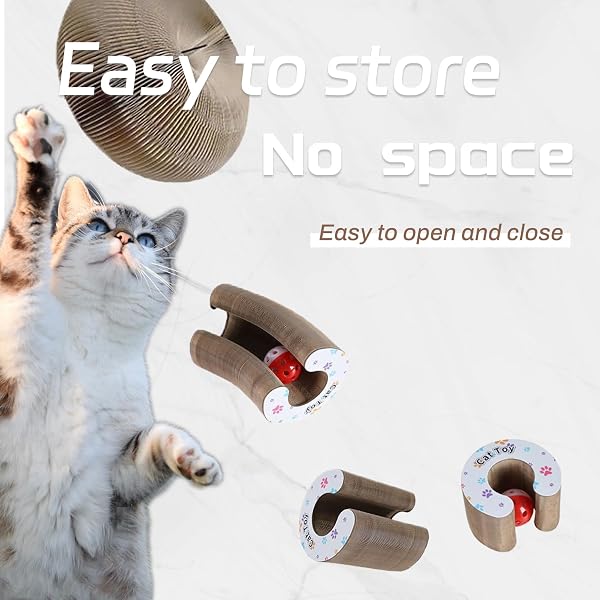 BFBAWM KITTY CURLS CAT TOYS,MAGIC ORGAN CAT SCRATCHING BOARD FOR INDOOR CATS, FOLDABLE ACCORDION HONEYCOMB SCRATCHER WITH BALL, INTERACTIVE TWISTY PAWS (2PCS)