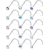 Hoeudjo Opal Nose Studs Surgical Steel Nose Rings Studs Cubic Zirconia L Shaped Nose Piercing Jewelry for Women 20G 18G