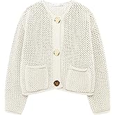Wyeysyt Womens Cropped Cardigan Sweaters Chunky Knit Gold Button Down Open Front Cardigan Long Sleeve Crop Crochet Sweaters