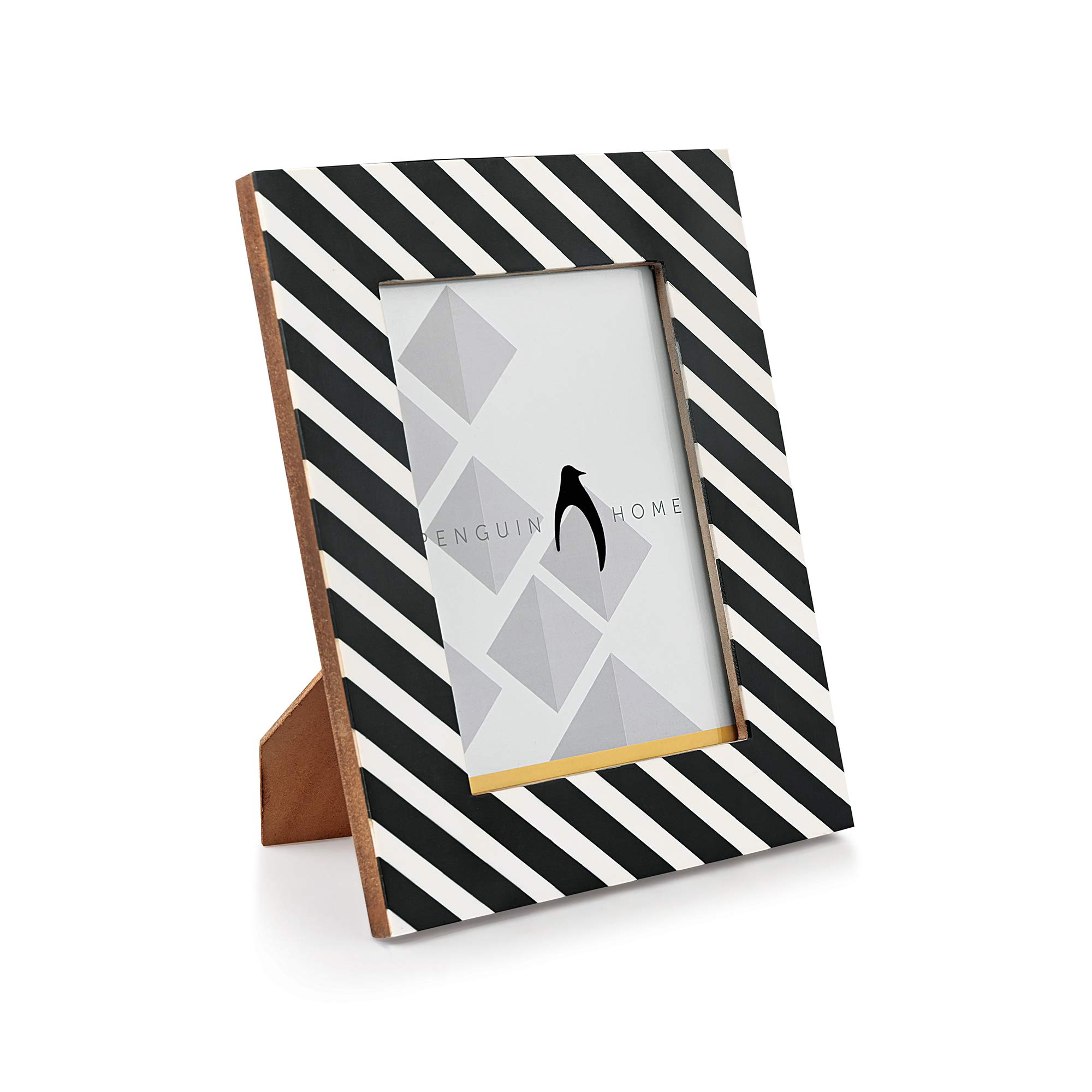 Penguin Home Photo Frame 6x4 in Black Striped Design - Portrait and Landscape Orientation - Freestanding and Wall Mount Compatible