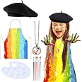 Keymall Kids Artist Costume Accessories Set Painter Dress-Up with Beret Hat Tie Dye Apron for Halloween Career Day Costume