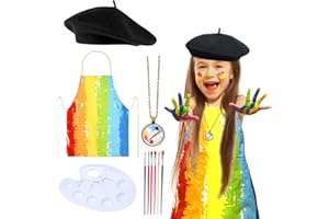 Keymall Kids Artist Costume Accessories Set Painter Dress-Up with Beret Hat Tie Dye Apron for Halloween Career Day Costume