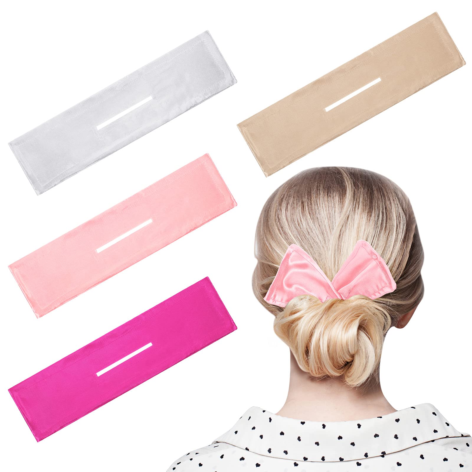 Photo 1 of 4 Pieces Deft Hair Bun Maker Doughnut Hair Bun French Hairstyle(Navy Blue, Khaki, White, Gray)