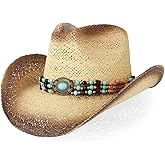 WQWOVRVO Cowboy Hat,Cowgirl Hat,Cowboy Hats for Women/Mens/Straw Wide with Shapeable Brim Western Cowboy Hat for Womens