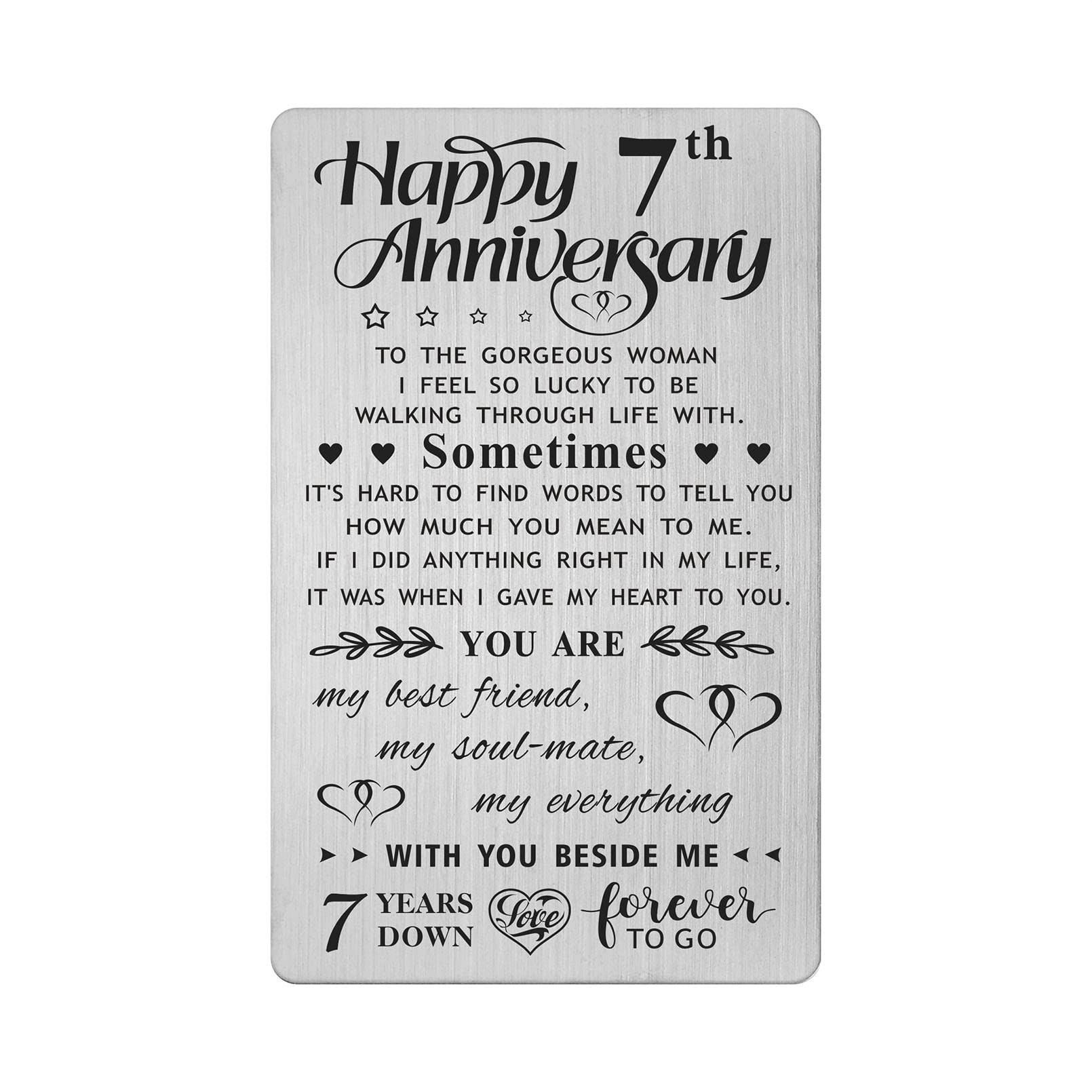 FALOGI 7th Anniversary Card Gifts for Wife, Happy 7 Year Anniversary Card, Metal Engraved Wallet Card