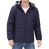 Yusongirl Mens Lightweight Puffer Jacket Winter Casual Quilted Coat with Detachable Hood Water Resistant Insulated Puffy Coat