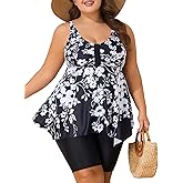 Summer Mae Plus Size Swimsuit Tankini for Women Two Piece Bathing Suit Flowy 2025 Rash Guard Swimwear with Capris Shorts