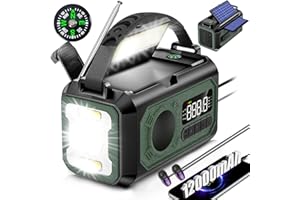 44400mWh Hand Crank Emergency Weather Radio, SNGKMSYG 12000mAh NOAA/AM/FM Portable Solar Crank Radio with Flashlight Cell Phone Charger SOS Alarm Compass Reading Lamp for Outdoor (Arm Green)
