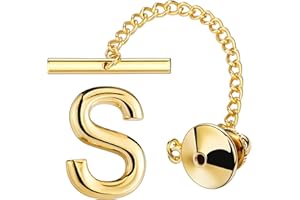 AMITER Men Tie Tack Initial Gold/Silver Tie Pin with Chain Clips for Necktie, Bow Tie & Hat