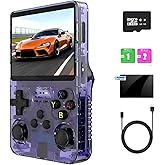 R36S Handheld Emulator Game Console, Portable Retro Gaming Device, Linux System, 3.5″ IPS HD Screen, 64GB Storage, 3500mAh Battery, Preloaded 20,000+ Games (Purple Transparent)