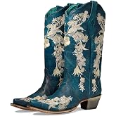 Corral Boots Women's Handcrafted Cowboy Boots | Snip Toe Western Boots with White Floral Embroidery and Crystals Design