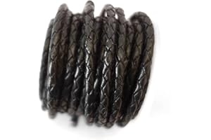 Cords Craft 3mm Braided Leather Cord for Jewelry Making, Round Bolo Braided Leather Cord, Wrap Bracelets, Necklaces, DIY Craft, Hobby Projects, Black Shiny, Roll of 5 Meters = 5.46 Yards