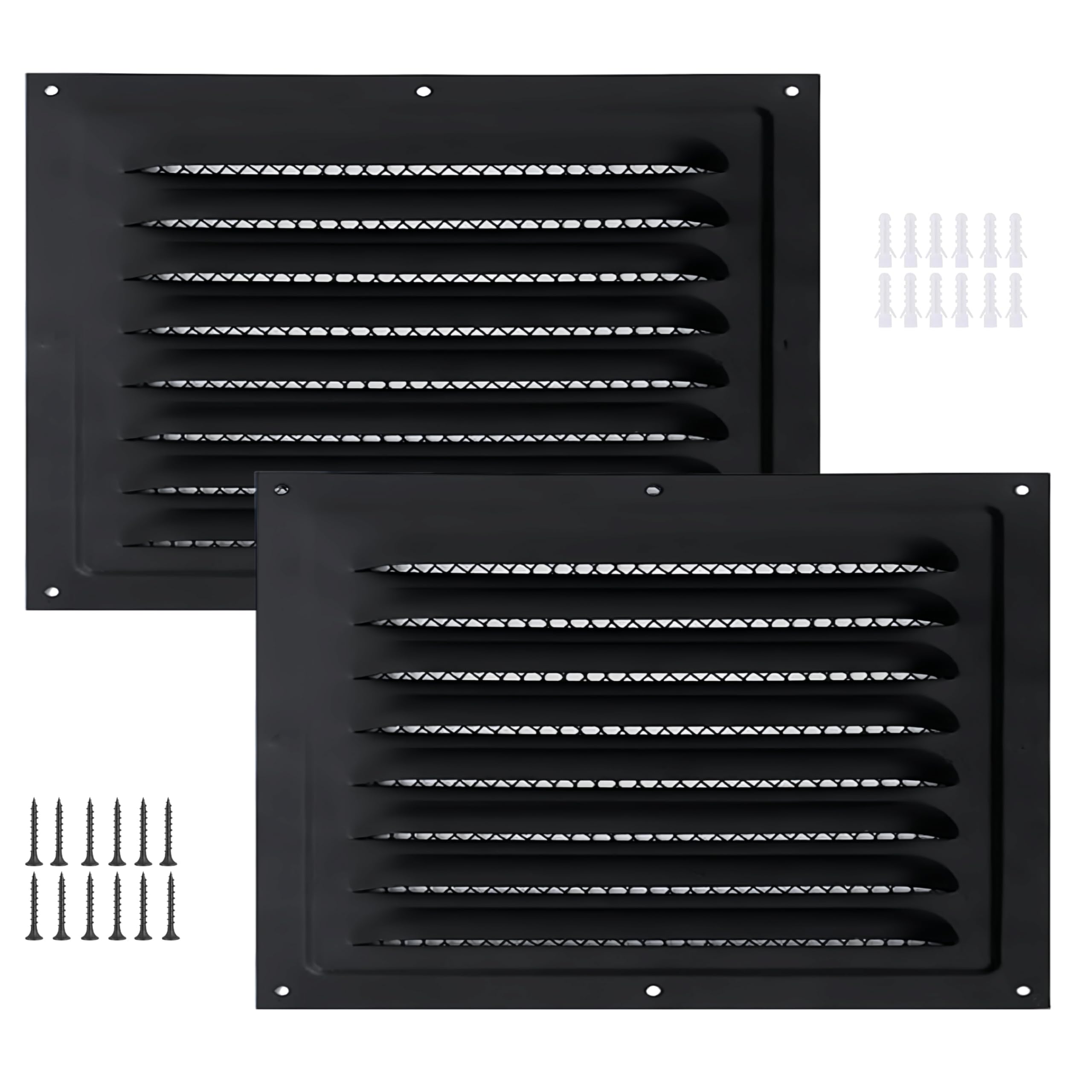 Photo 1 of 2pcs Attic Vent Soffit Vent Aluminum Wall Vent Metal Shed Vent Square Vent Louver Vent Grille with Built-in Insect Screen for Exterior Door House Attic Garage Ceiling (Black 12" x 8"-2 Pack)