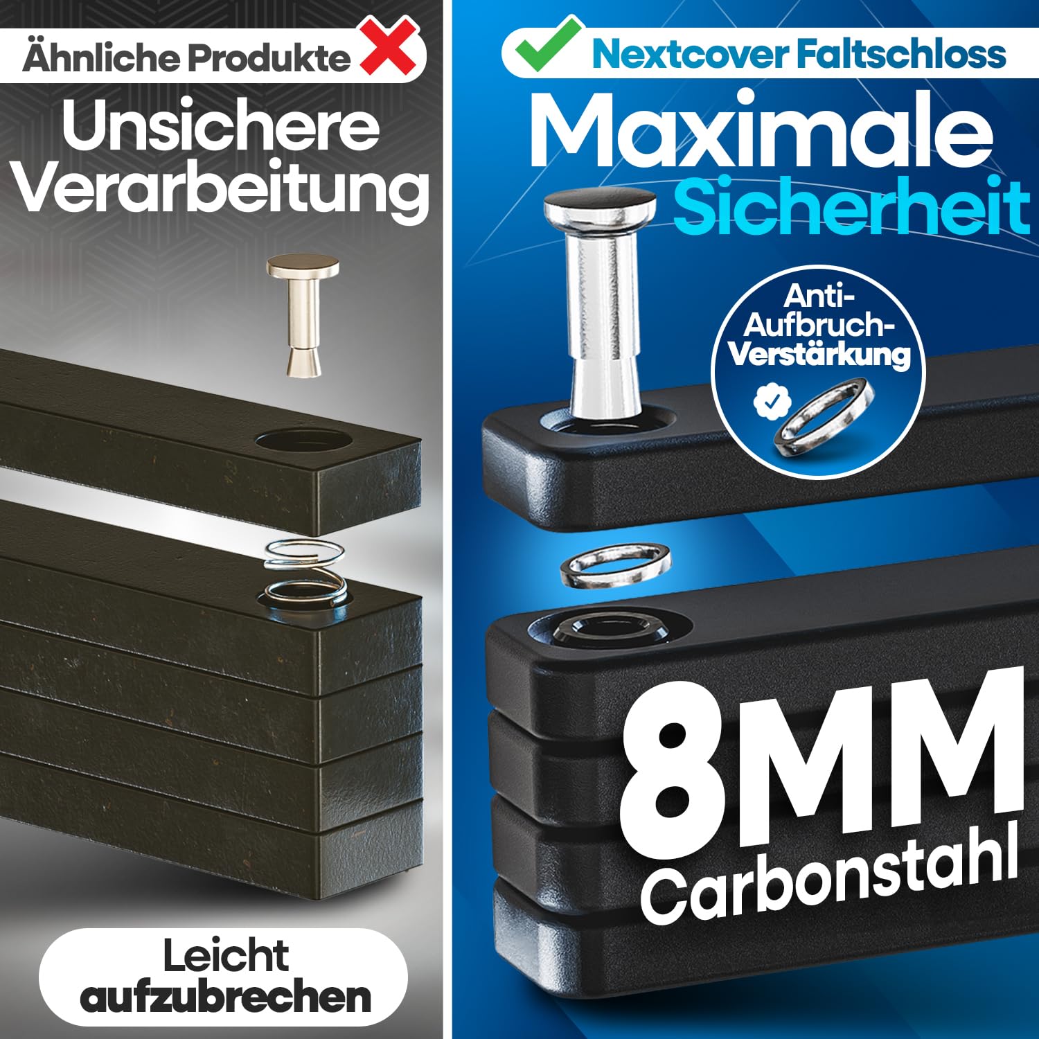 NEXTCOVER® Faltschloss Fahrrad FoldOne 100cm - Das Original - mit SteelSecure-Technologie und 3 Schlüsseln I Robustes Fahrradschloss Faltschloss, Fahrradschloss hohe Sicherheit mit Halterung 7