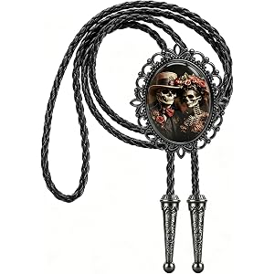 Bjesinmo Goth Bolo Tie for Men Women Cowboy Western Bolo Ties Luminous Leather Necktie Vintage Dark Style Halloween Costume