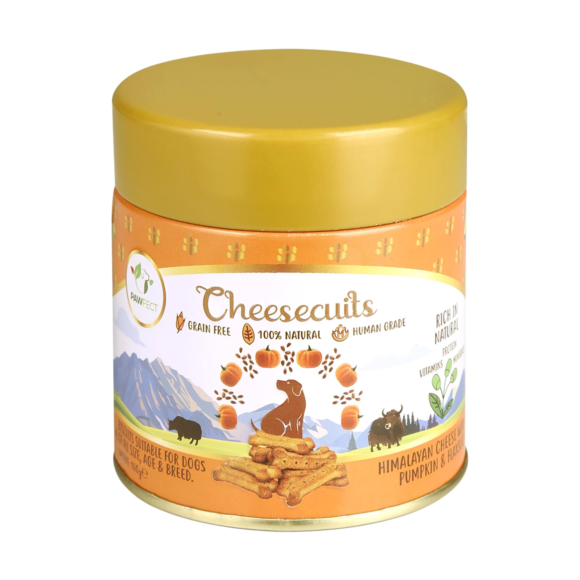 Pawfect Cheesecuits - Cheese Biscuits with Pumpkin, Flaxseeds & Eggs for Dogs- 100% Natural - Grain-free - Hypoallergenic - Rich in Antioxidants - High-Protein Dog Training Treats (100g/3.53oz)