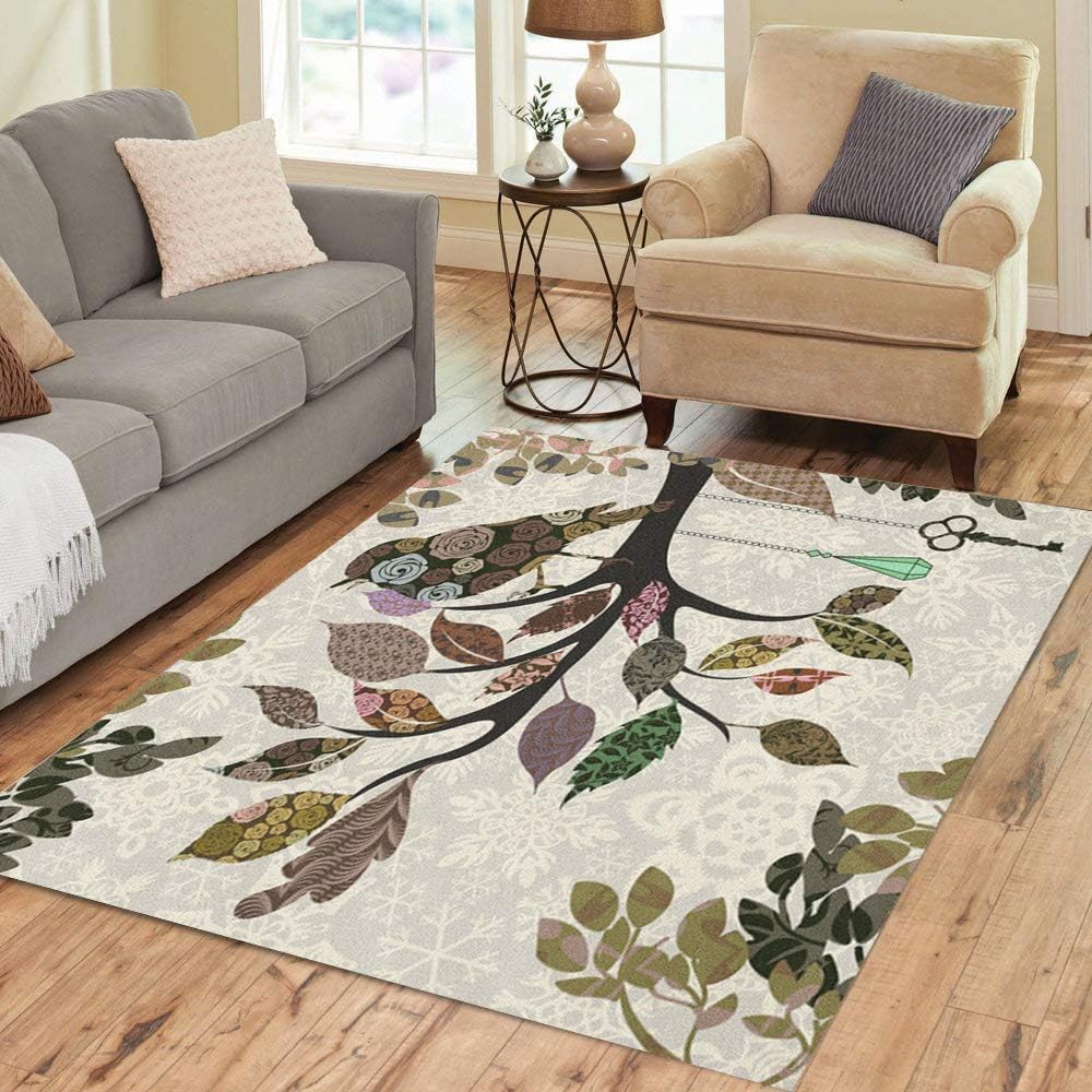 Semtomn Area Rug 5' X 7' Brown Retro of Tree Branch Leaves