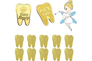 WINDSIUUU Tooth Fairy Coins, 10PCS Lost Teeth Reward Commemorative Coin Dental Tooth Fairy Golden Plated Metal Coin Kids Teeth Change Souvenir Christmas Dentistry Dentist Gifts for Lost Tooth Kids