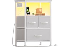 Flrrtenv Dresser for Bedroom, Night Stand with Charging Station and LED Light Strips, Nightstand with Drawers, Table de Cheve