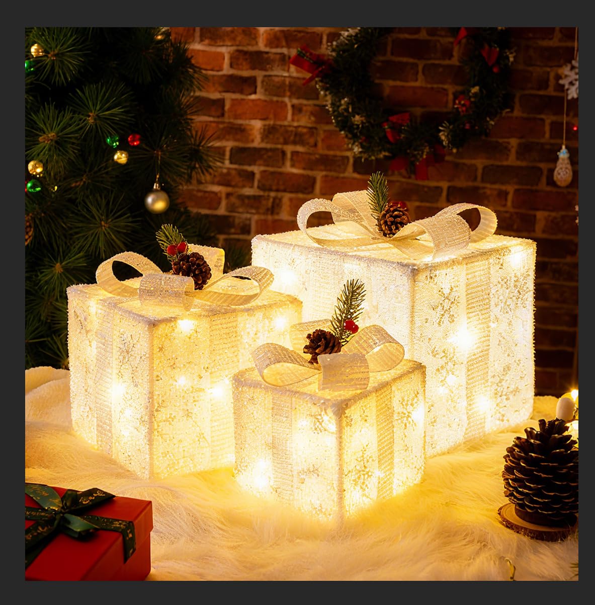 Photo 1 of **SEE CLERK NOTES**3Pcs Christmas Lighted Gift Boxes, 10in, 8in, 6in Light up Christmas Decorations Indoor and Outdoor, Battery Operated Present Box for Decor Tree, Yard, Home