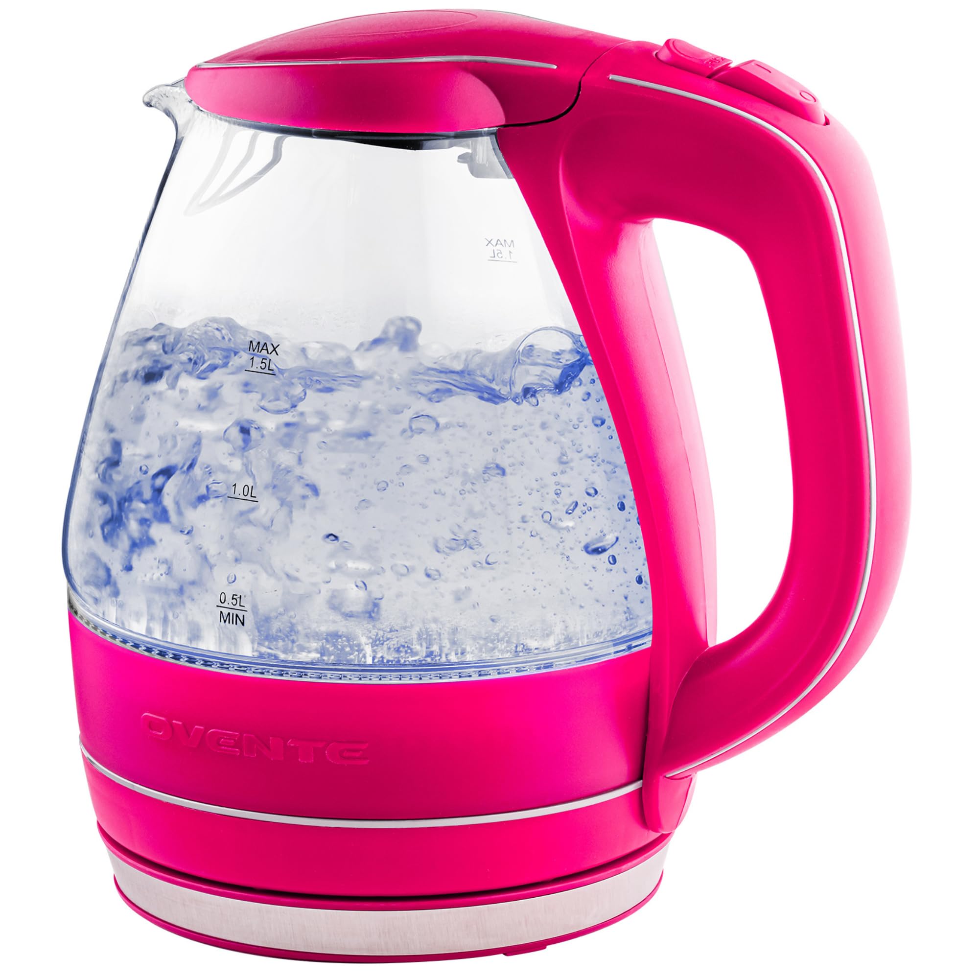 Photo 1 of OVENTE Electric Kettle, 1.5L Borosilicate Glass Countertop Water Heater and Boiler for Coffee or Tea, BPA-Free, Auto Shut-Off, Boil-Dry Protection, Removable and Washable Spout Filter, Pink KG83F