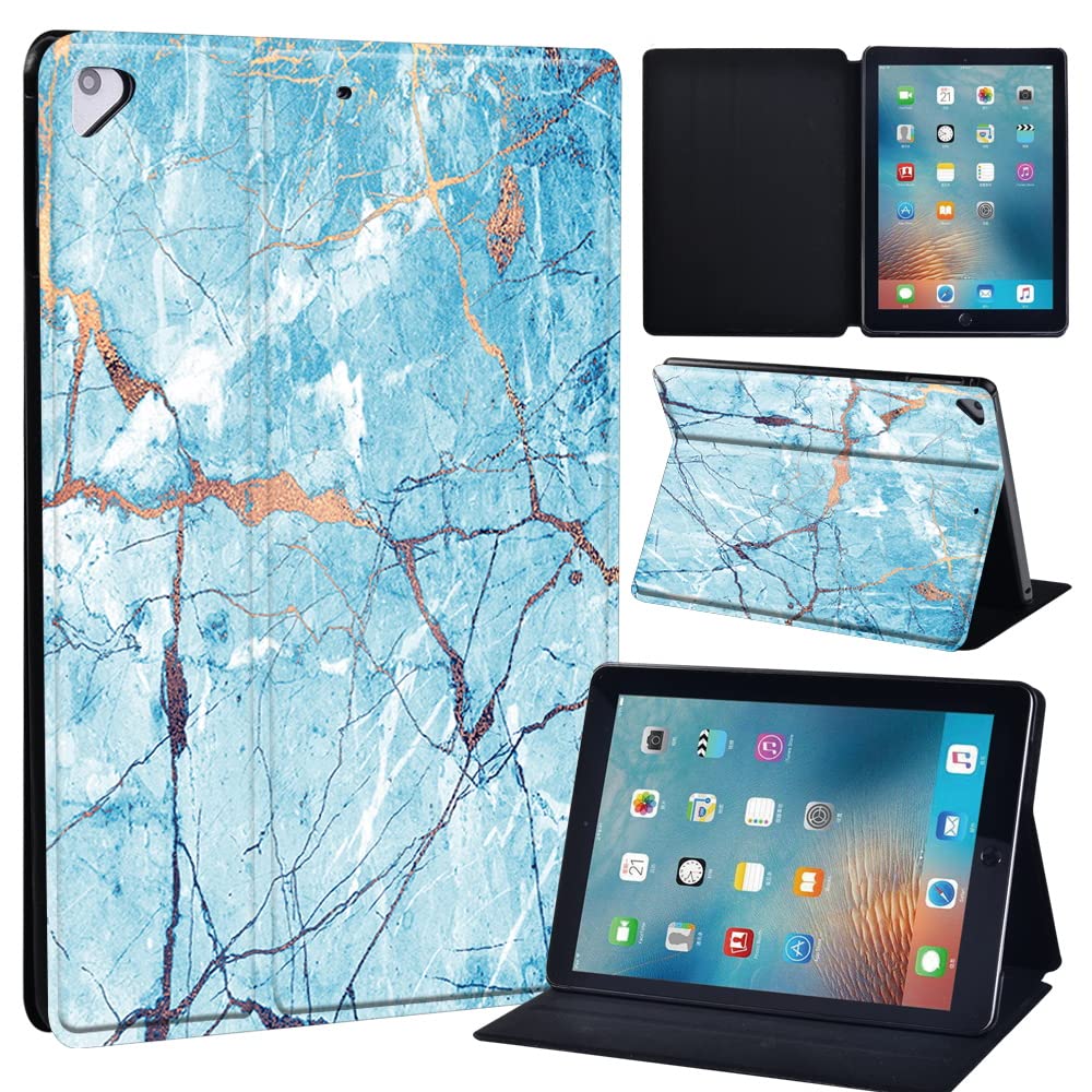 Leather slim lightweight Stand Cover Case for Apple New iPad 9.7 2018 2017(6th Gen, 5th Gen)/iPad Air 2/iPad Air/iPad Pro 9.7 Tablet with Auto Wake/Sleep (light blue marble)