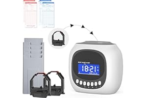 TIMOZIA Time Clock with Passcode, Auto-Align Time Card Machine, 6 Punches per Day | Time Clock Punch Machine with 100 Time Cards, 2 Ink Ribbons(1 Inside) and 1 Rack