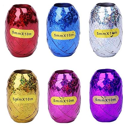 WOBBOX 6 Pcs/Lot 5mm x 10M Balloon Ribbon Roll DIY Gifts Crafts Foil Curling for Wedding