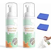 Waterless Carpet Foam Stain Remover with Towel, 60ml Multi-Surface Cleaner | 2 Pack Fast-Drying No-Rinse Foam Lifts Stains for Carpet, Couch, Car Interiors &amp; Upholstery, Portable for Daily Spot Cleaning