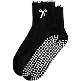 Simlakey Women Grip Socks Pilates Cute Non Slip Pilates Socks Ruffle Grippy Yoga with Grip Gift for Barre