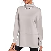 Fisoew Women's Turtleneck Oversized Sweatshirt Casual Long Sleeve Loose Side Slit Pullovers Tunic Tops